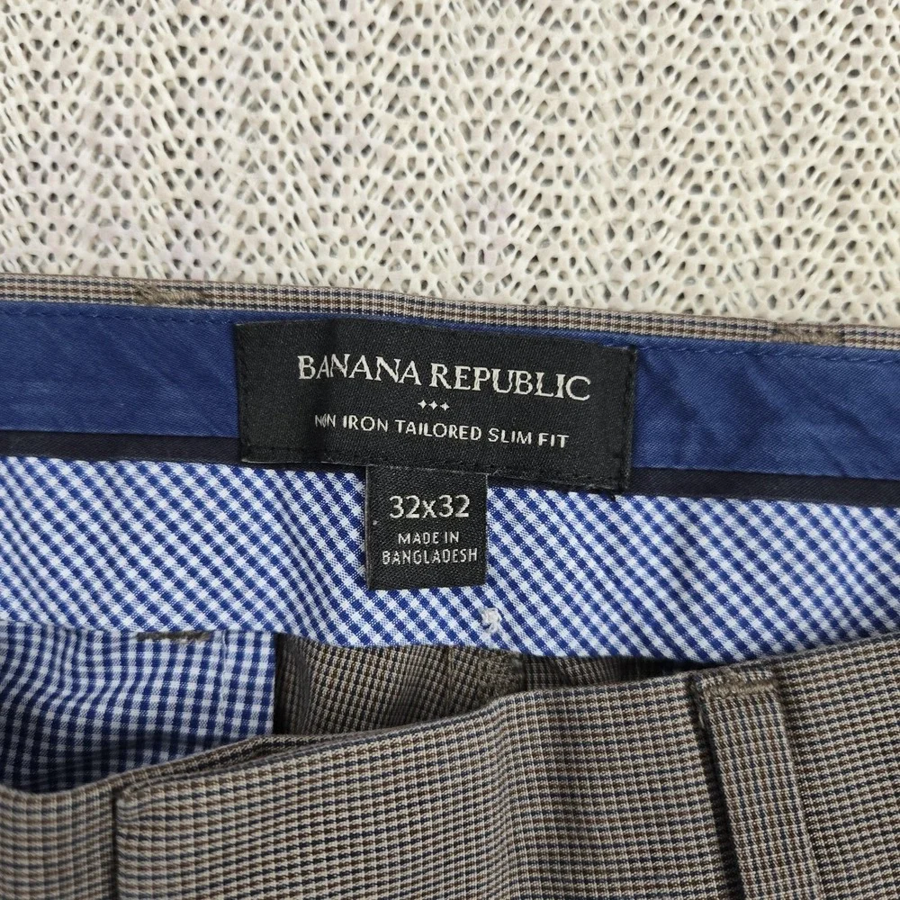 Banana Republic Dress Pants Mens‎ 32x32 Brown Gray Non Iron Tailored Slim Fit